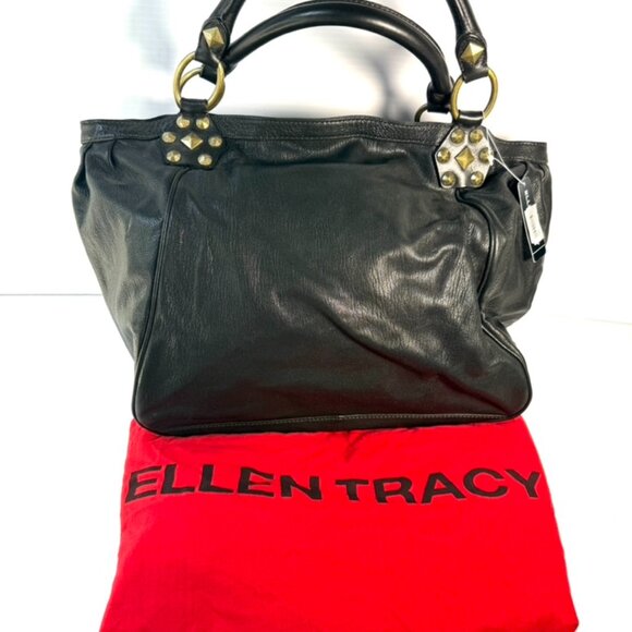 Ellen Tracy Large Black Camden Leather Satchel. NWT - Picture 1 of 9